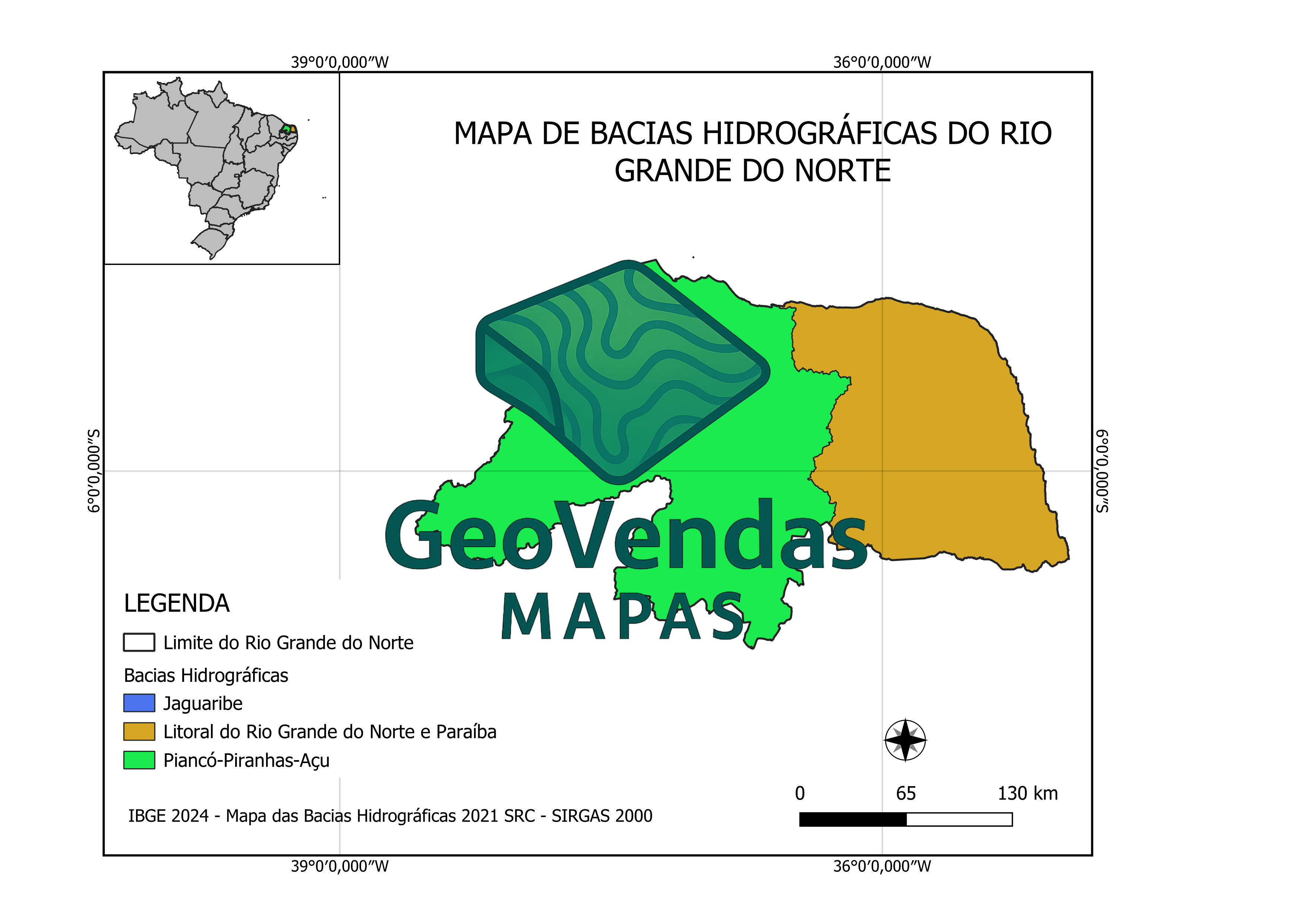 Mapa de Bacias hidrográficas do Rio Grande do Norte